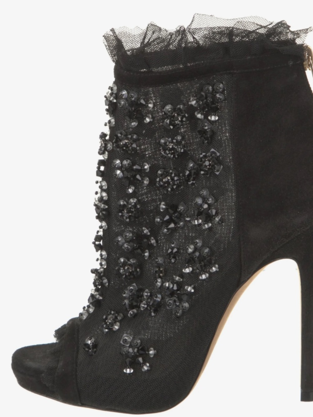 Jimmy Choo Women’s Black Suede Mesh Platform Peep Toe Stiletto Heels Size 5.5